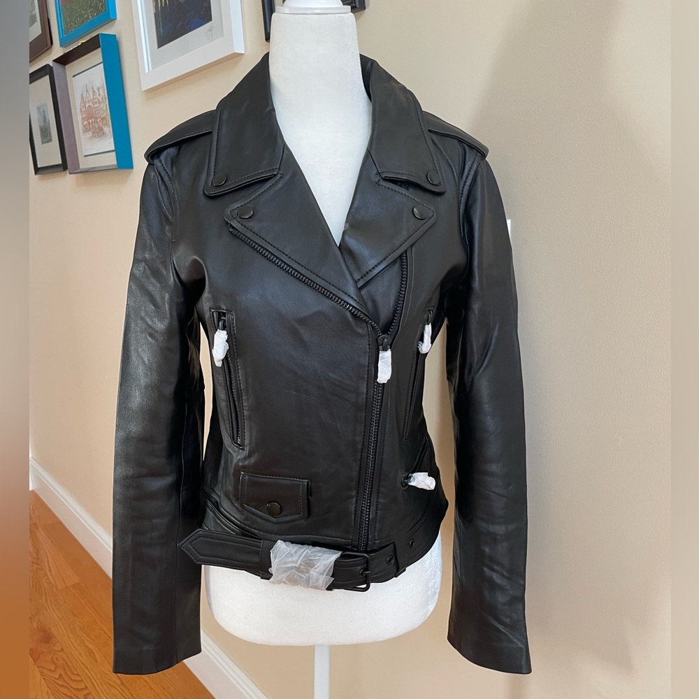 Leather Biker Jacket with Matte Black Hardware from Ena Pelly - Picture 1 of 14